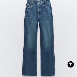 Zara wide leg raw edge denim. 
TRF HIGH RISE WIDE LEG JEANS